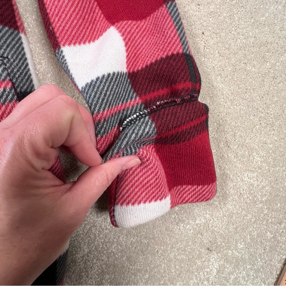 Abercrombie Red Plaid Open Front Cardigan Jacket Sherpa Lined Long Comfy Women S - Picture 9 of 12